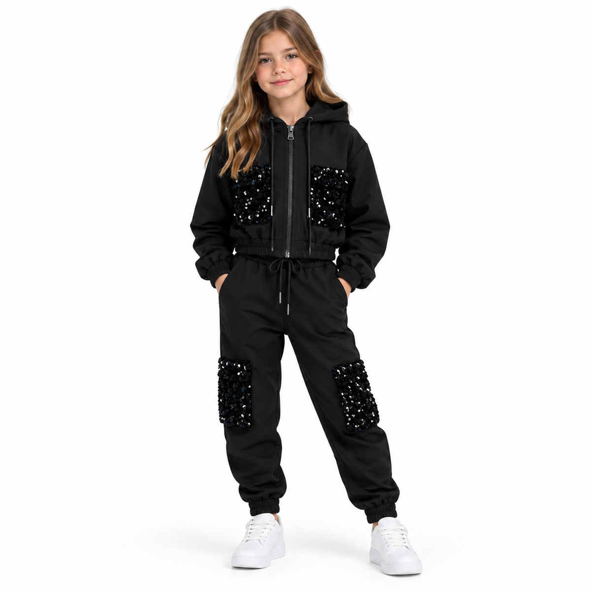 COMPLETO TUTA CROPPED BAMBINA NERA