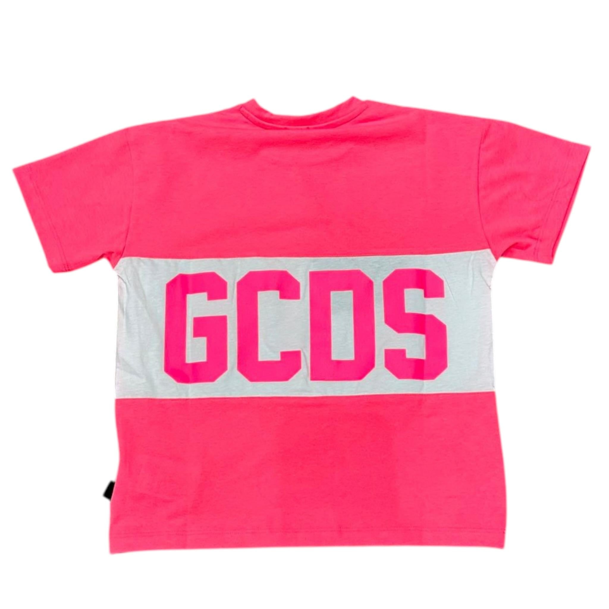 T-SHIRT BANDA LOGO BIANCA FUXIA FLUO