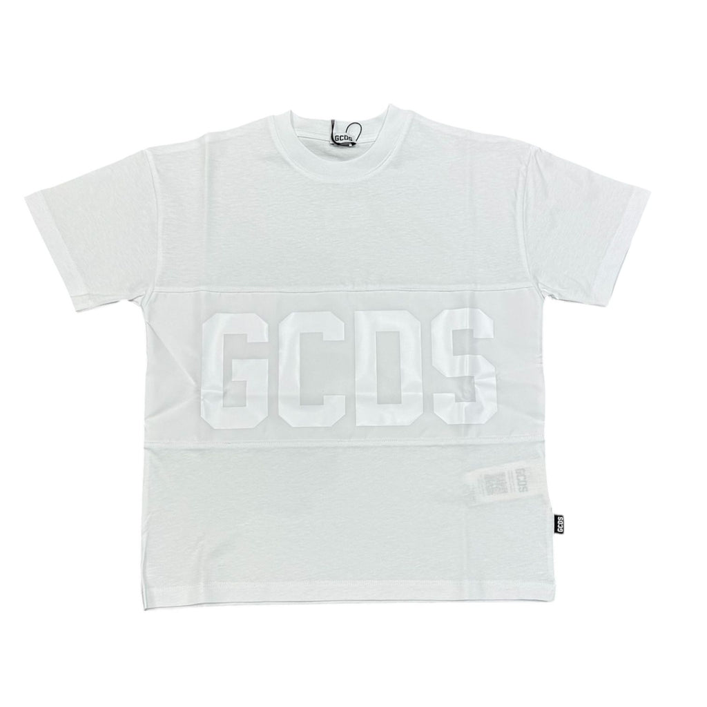 T-SHIRT CON BANDA LOGO BIANCA