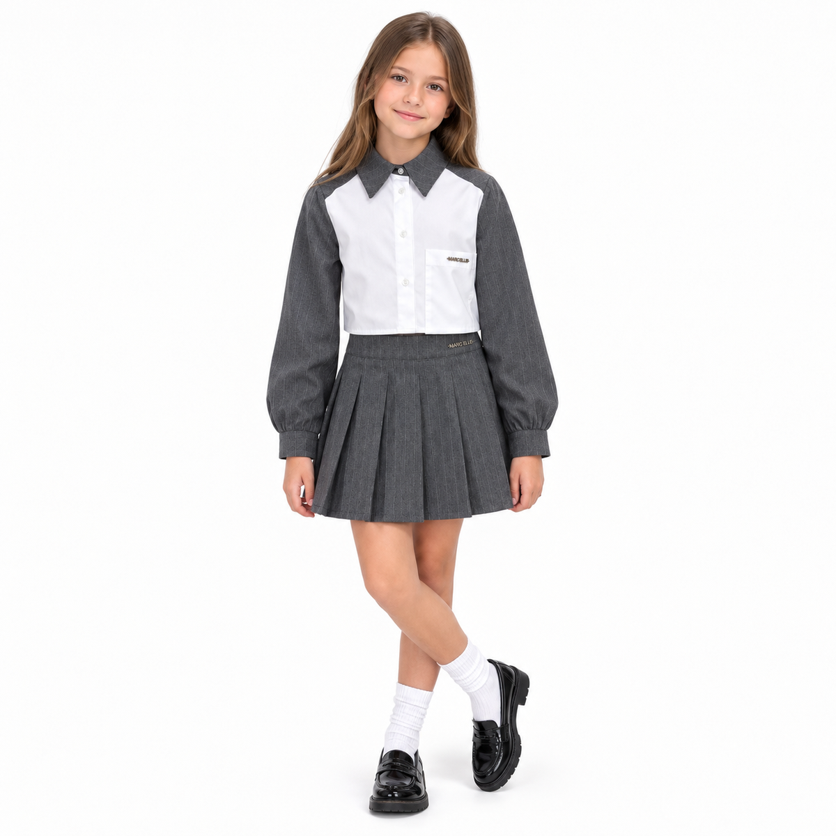 CAMICIA IN TESSUTO GESSATO BAMBINA GRIGIA