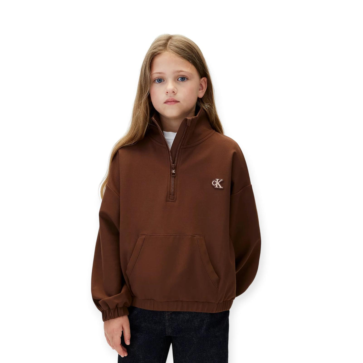 FELPA MEZZA ZIP BAMBINA MARRONE